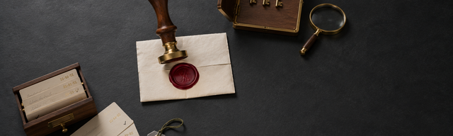 Notar-Petschaft, Karteikartenfach und Schlüsselkasten auf Schiefer — Metapher zum Gemini-Enterprise-Agent-Platform-Governance-Trio (Identity, Gateway, Registry) Eine Notar-Petschaft mit Walnussgriff und Messingkopf steht links der Bildmitte auf mattem dunklem Schiefer, gerade frisch abgehoben von einem noch warmen oxblutroten Wachsstempel auf einem einmal gefalteten cremefarbenen Aktendokument. Links unten ein halb geöffnetes Walnuss-Karteikartenfach mit vier ausgefächerten cremefarbenen Indexkarten, jede mit einer feinen, unleserlichen Messing-Registriernummer und einem kleinen Tick-Eintrag, daneben ein leicht geneigtes brüniertes Inspektions-Etikett. Oben rechts ein aufgeklappter Messing-und-Walnuss-Schlüsselkasten mit drei Messingschlüsseln an nummerierten Haken (Nummern unleserlich), ein Haken leer; daneben eine Messing-Kartografielupe mit dem Glas auf dem Schiefer. Kühles Studio-Schlüssellicht von oben links, feiner warmer Randschein von unten rechts; rechtes Bilddrittel als negativer Raum in Nahezu-Schwarz. Die einzige gesättigte Farbe im Bild ist die warme oxblutrote Wachsmarke unter der Petschaft. Metapher zum Gemini-Enterprise-Agent-Platform-Governance-Trio: Petschaft (Identität), Schlüsselkasten (Autorisierung), Karteikartenfach (Katalog).